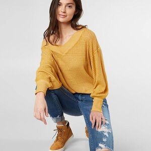 We The Free South Side Free People Mustard Yellow Thermal Knit Top